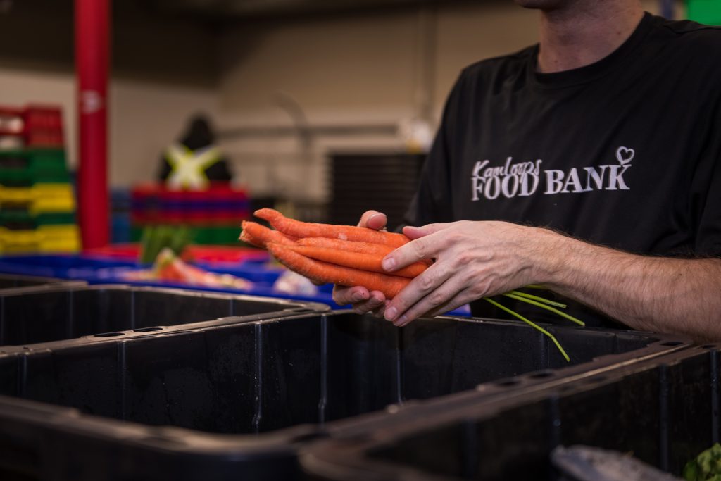 Carrots put into bins for people to come and collect